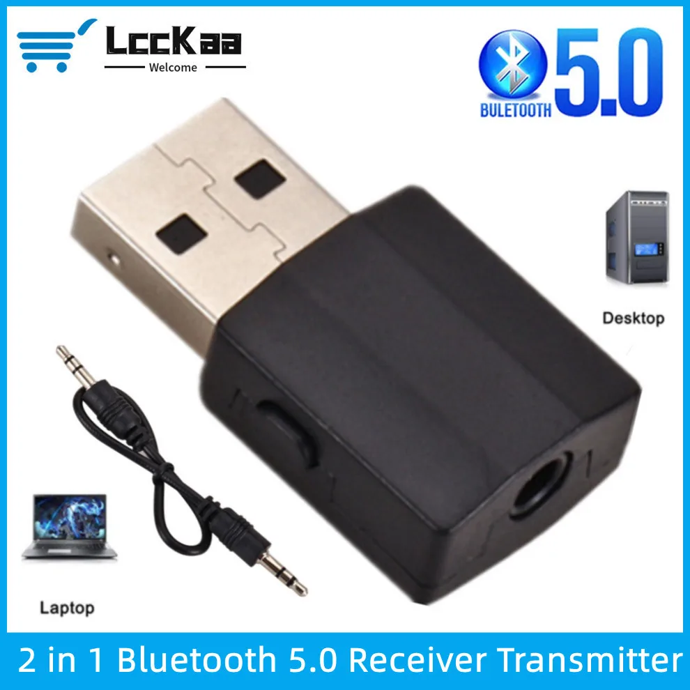 LccKaa 2 in 1 USB Bluetooth 5.0 Receiver Transmitter Wireless Mini 3.5mm AUX Music Adapter For Car Radio TV Bluetooth Earphone