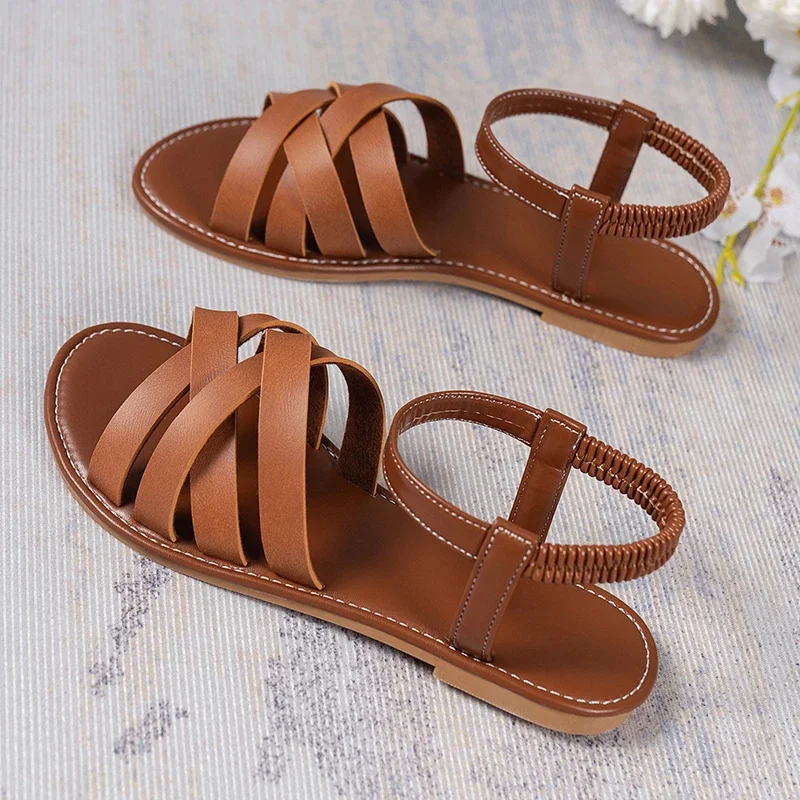 2024 Summer New Women\'s Sandals Flat Bottom Roman Strap Sandals with Non Slip Rubber Soles Fashion Women\'s Shoes Plus Size 43