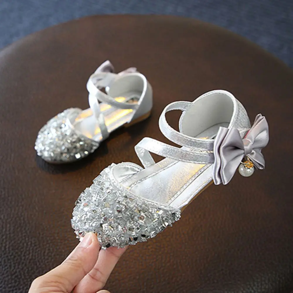 Summer Girls Sandals Fashion Rhinestone Bow Sequins Girls Princess Shoes Baby Girl Dance Shoes Glitter Casual Toddler Girl Sanda