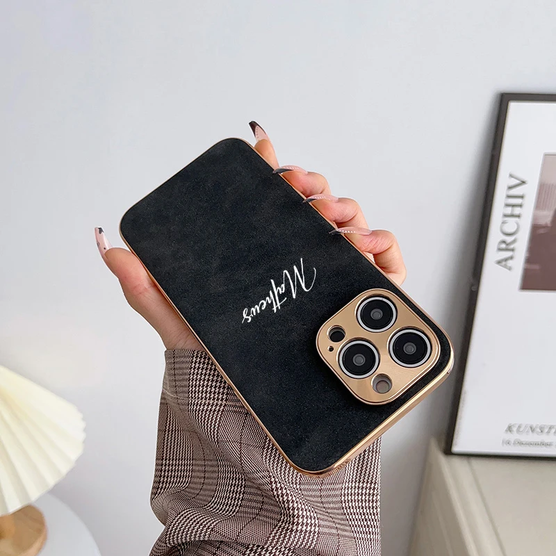 Personalized Customized Name DIY Case For iPhone 16 15 14 13 12 Pro Max Luxury Designer Leather Lambskin Shockproof Cover 11 Pro