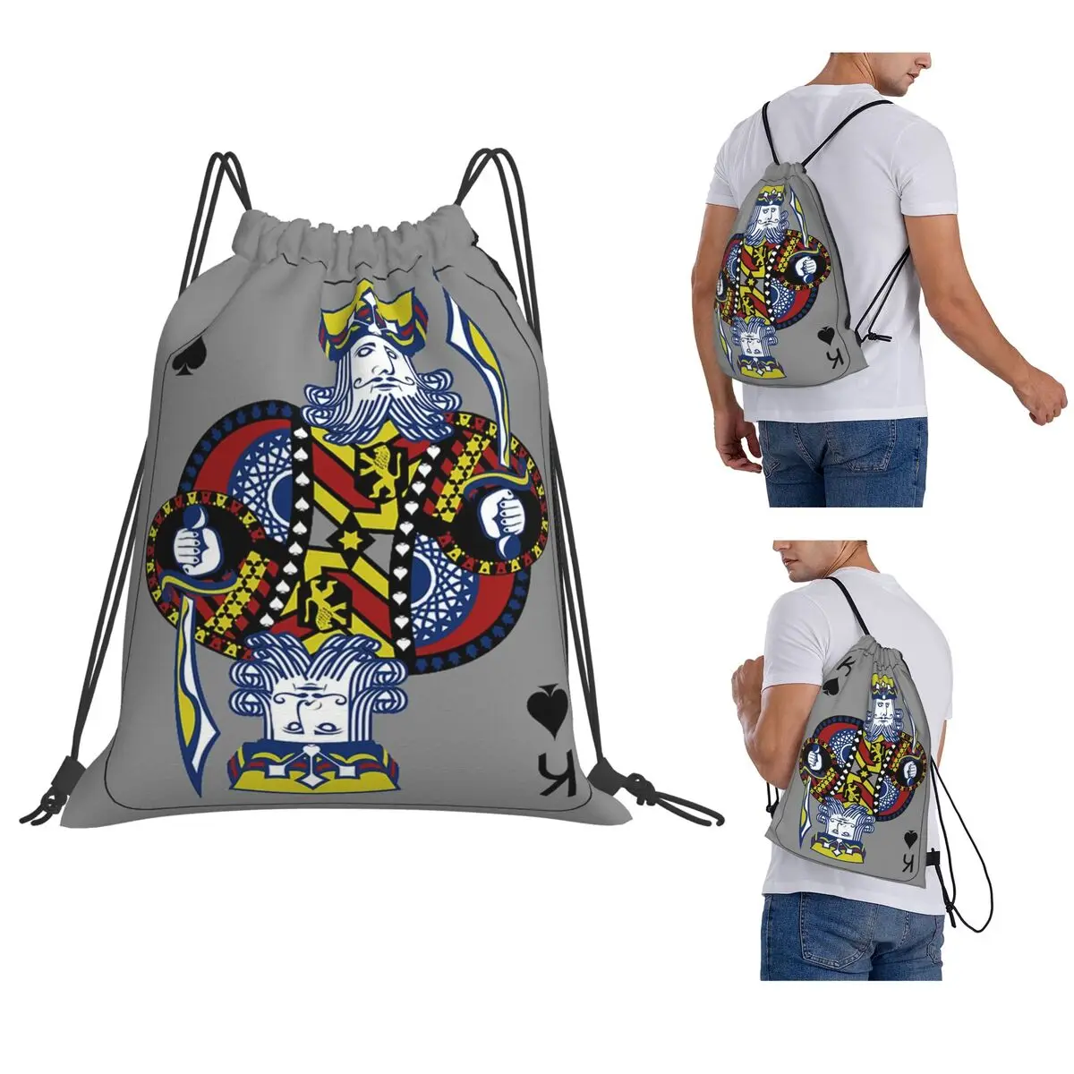 King Of Spades Poker Playing Card Backpacks Portable Drawstring Bags Sports Bag Book Bags for Man Woman Students