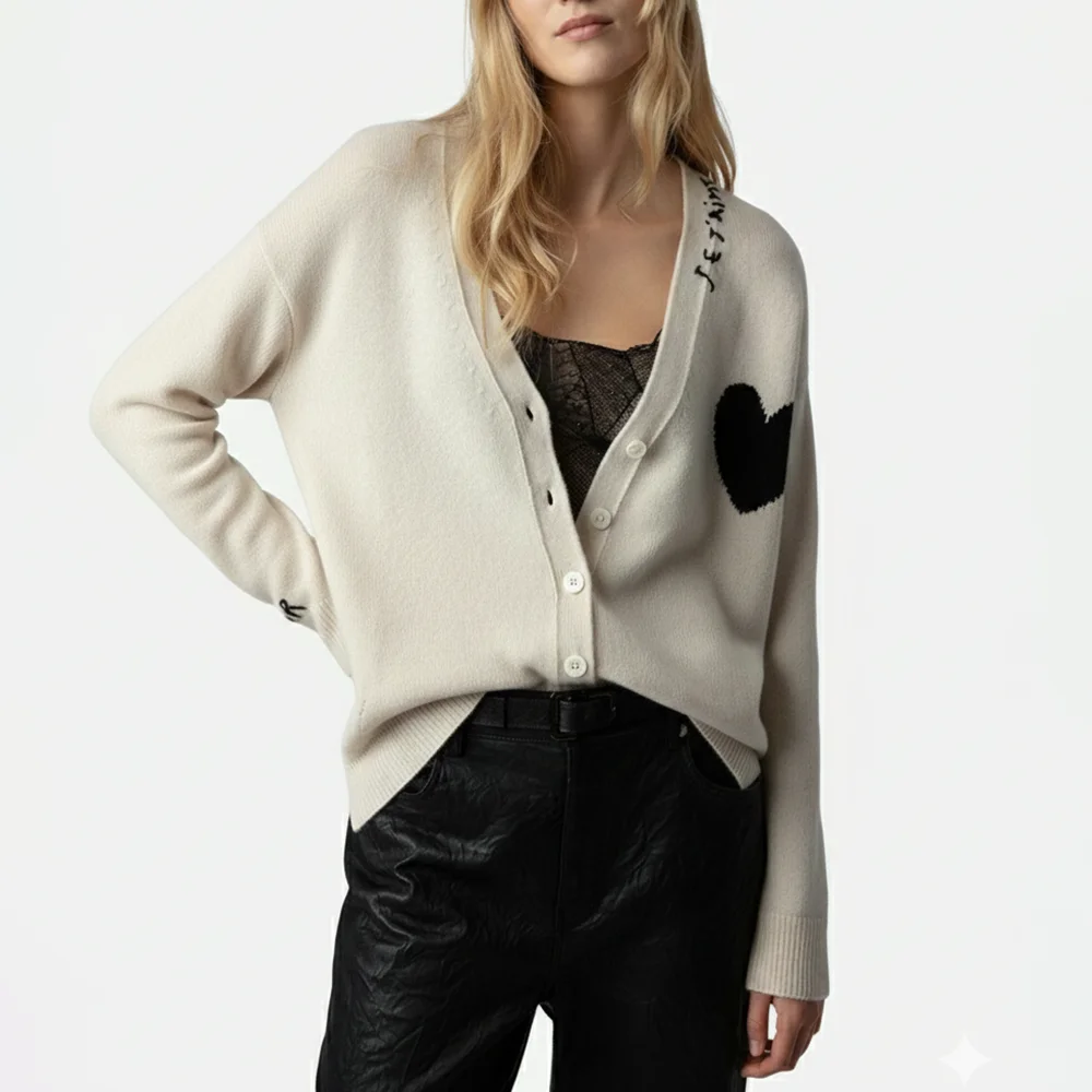 

Handmade Embroidered Heart Cardigan Women Autumn Winter Long Sleeve Single Breasted Knitted Sweaters Feamle Fashion Sweater Coat