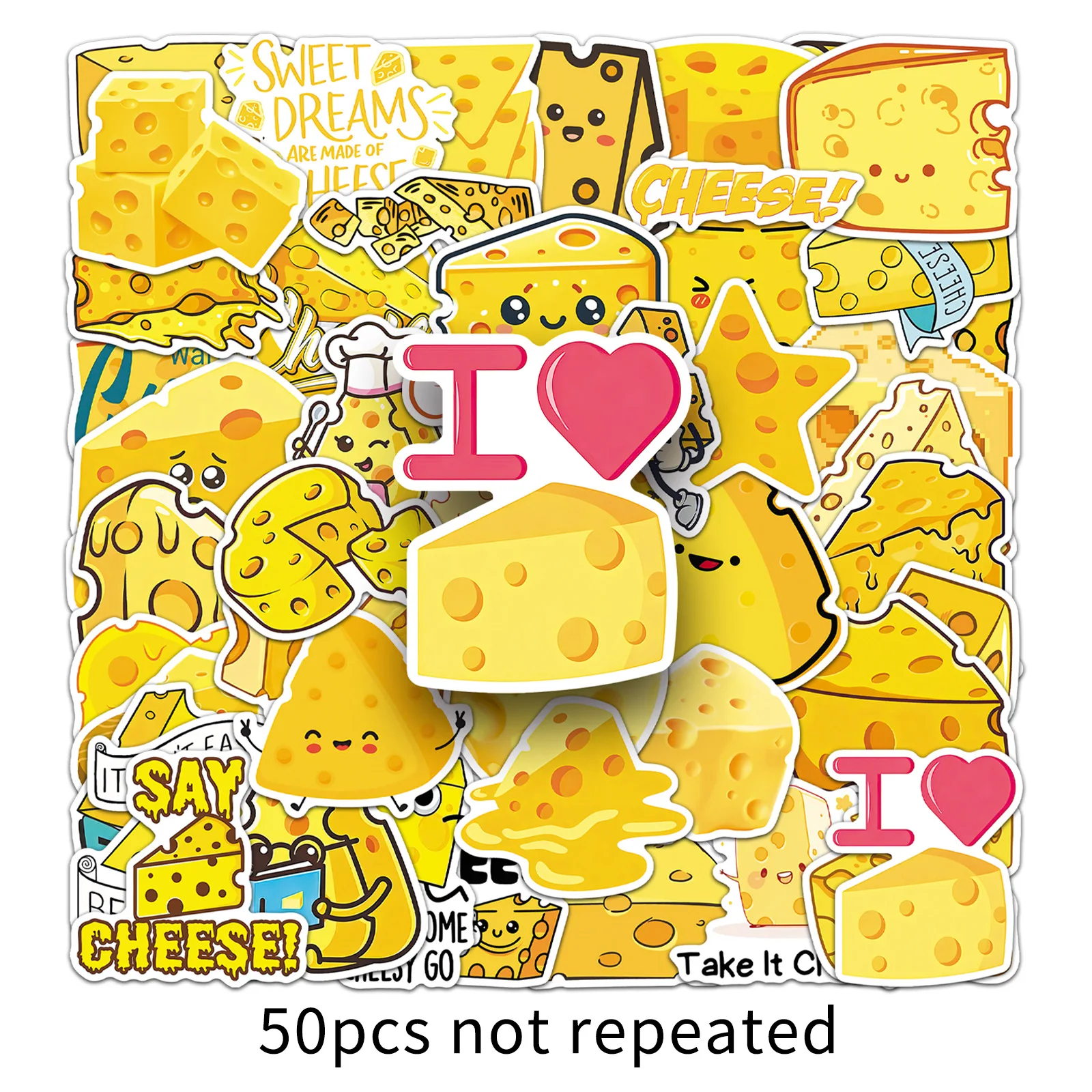 

50PCS Cartoon Cute Cheese Food Graffiti Stickers Creative Decoration Mobile Phone Case Water Cup Stationery Box Luggage Decal
