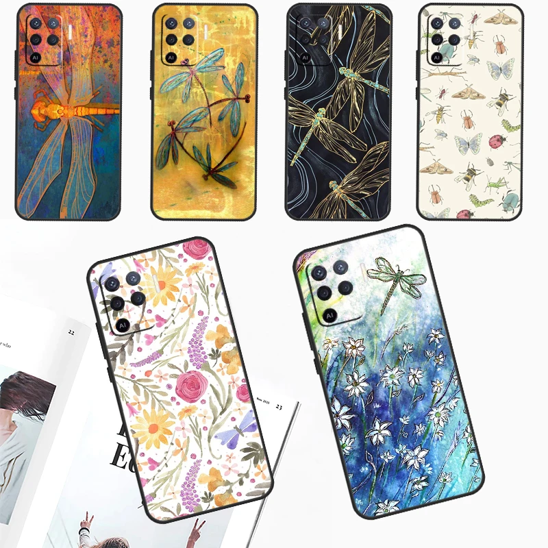 Dragonfly Insect Pattern For OPPO A98 A78 A58 A79 A16 A76 A96 A5 A9 A53 A17 A57 A77 A15 A52 A72 A74 A94 A54S Case