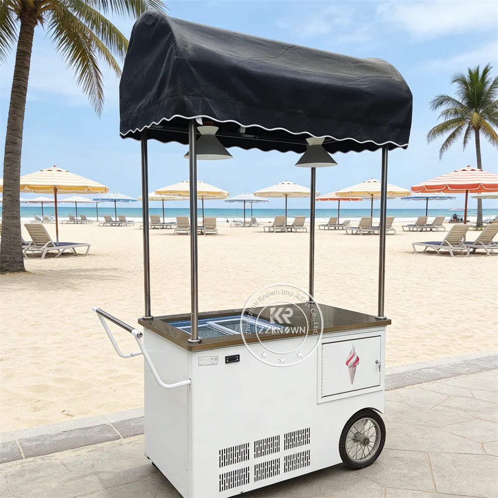 Custom Ice Cream Cart Stainless Steel Snack Kiosk Coffee Dessert Outdoor Mobile Coffee Push Cart For Summer Festival
