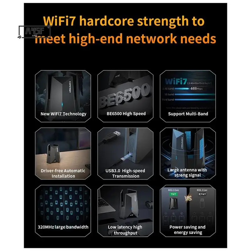 

A45F-адаптер Wi-Fi 7, адаптер Usb 3.0 BE6500 6G/5G с высоким коэффициентом усиления, антенна Para PC Cle, удлинительный кабель приемника сетевой карты