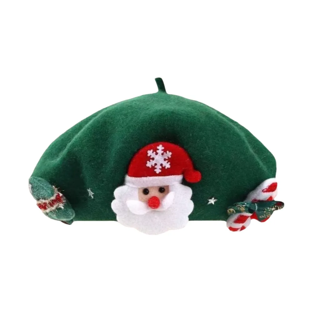 Red Green Color Christmas Beret Hat Wool Felt Material Bow Design Wool Beret Hat High Quality Soft Warm Fabric Painter Beret Hat