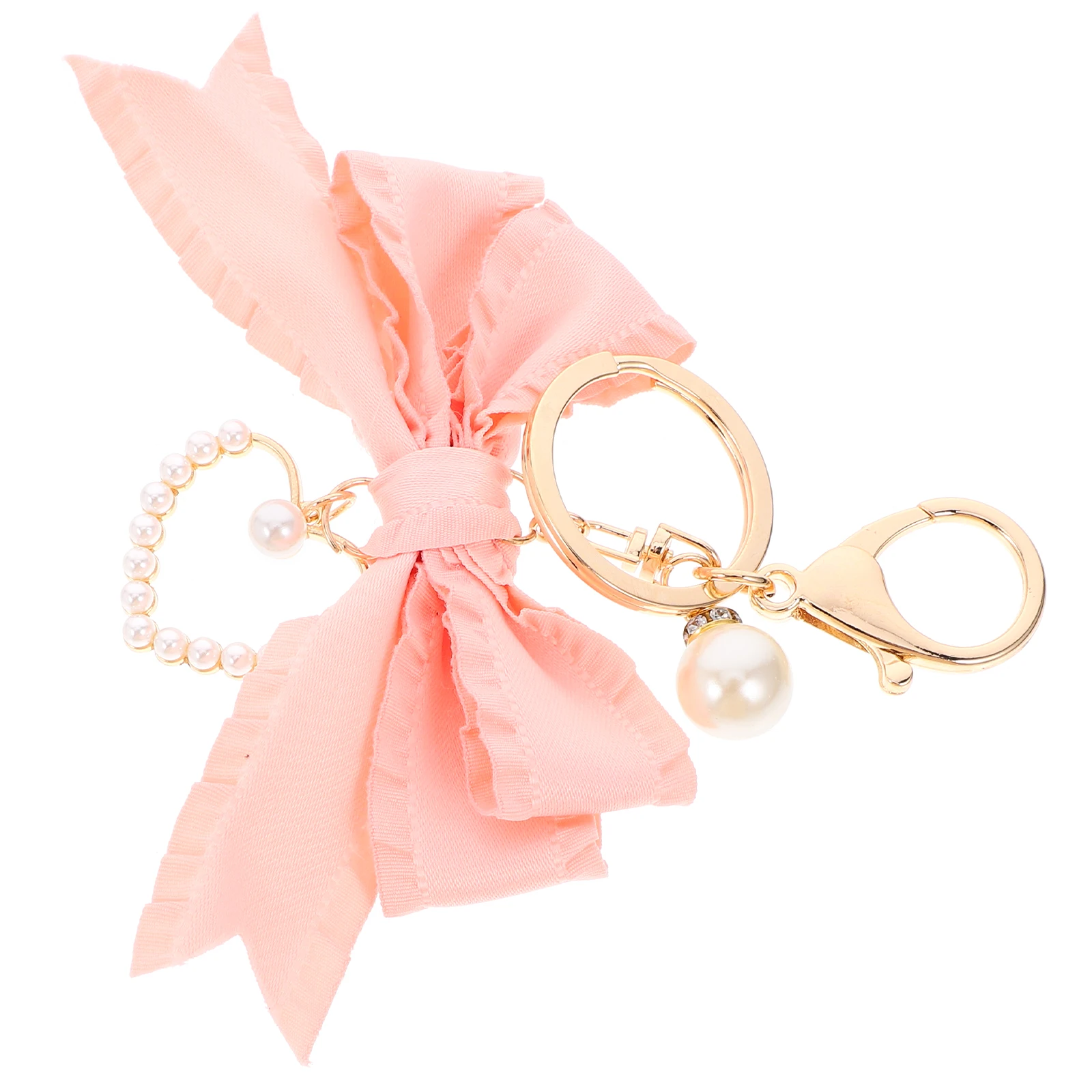 

Heart Shaped Keychain Oversized Bow Car Bag Accessories Faux Pearl Charm Zinc Alloy Ribbon Romantic Color Keychains Backpack
