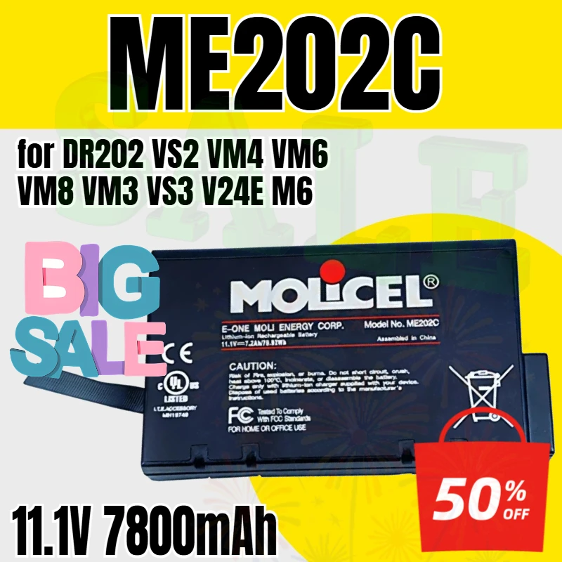 11.1V 7800mAh ME202C for DR202 VS2 VM4 VM6 VM8 VM3 VS3 V24E M6 Monitor Ventilator Battery