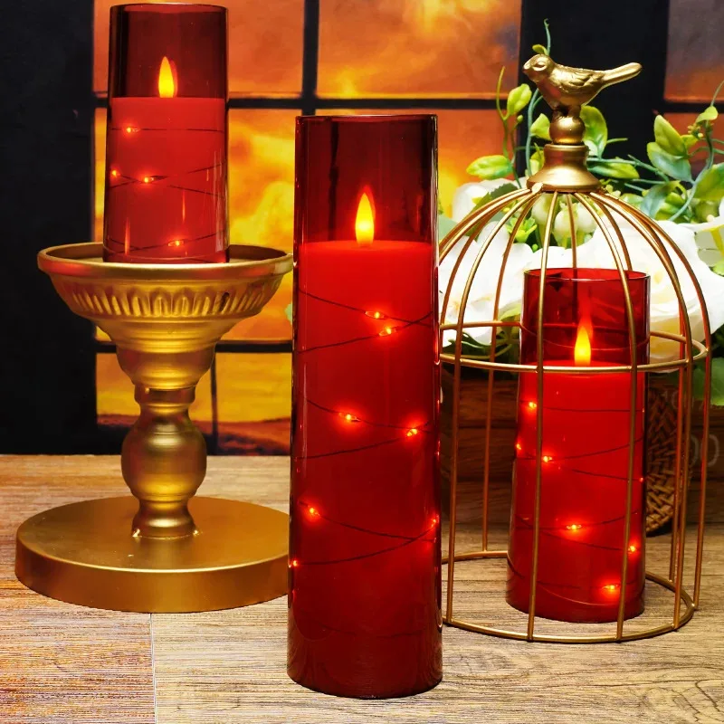 Red AcrylicledElectronic Candle Light Christmas Party String Lights Western Restaurant Decoration Acrylic With Cup Candle