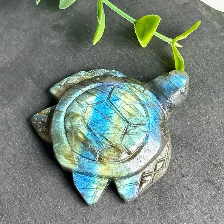 1PC Labradorite Turtle Natural Carving Flash Crystal Home Decoration Crystal Heal Reiki Energy Meditation Pocket Stones