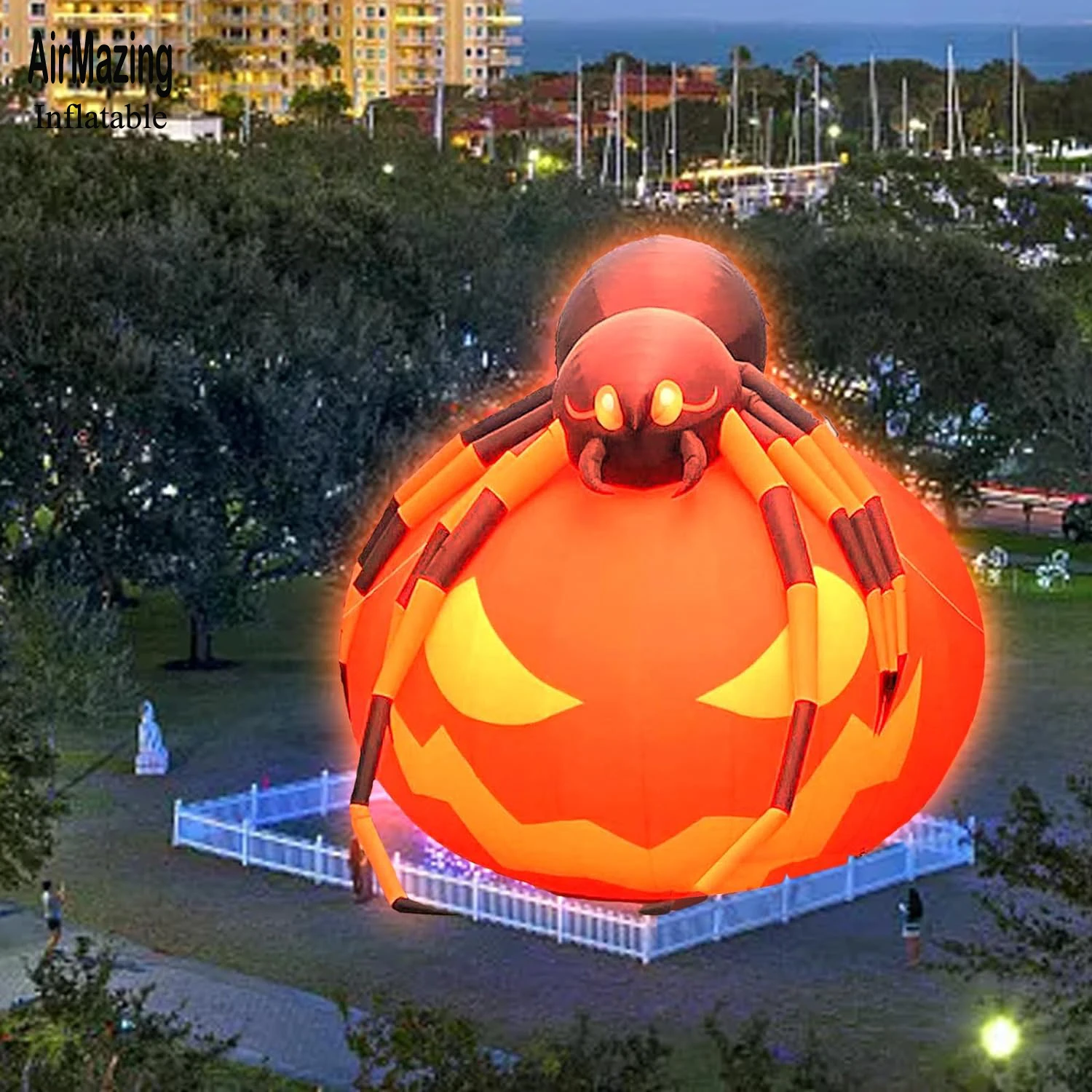 Vakantie Thema Giant Outdoor Opblaasbaar Halloween Pompoen Model Met Spider Monster Opblazen Led Halloween Decoraties Voor Tuin