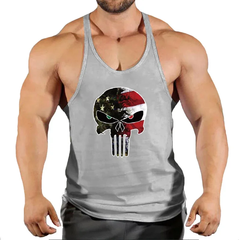 New Skull Strong Print Clothing Bodybuilding Cotton Gym Tank Tops Men Sleeveless Undershirt Fitness Stringer Muscle Workout Vest