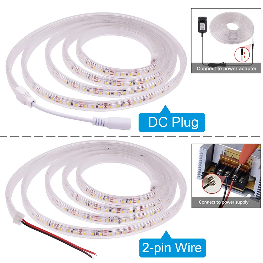 Bande lumineuse LED flexible étanche, ruban de lumière douce, décoration de la maison, 12V, 24V, 2835, 120LED, m, IP67, 50cm, 1m, 2m, 5m, 10m