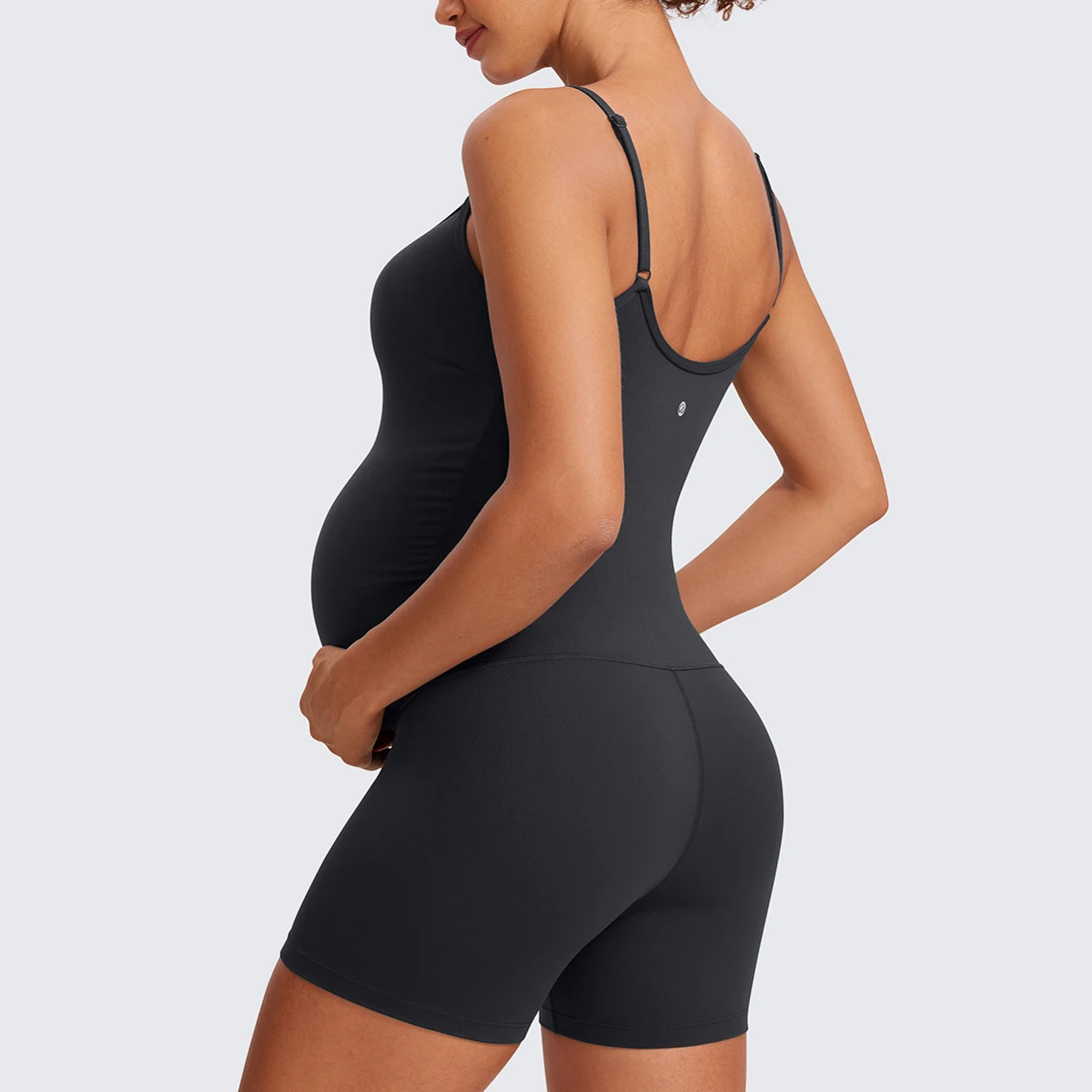 Women' s Butterluxe Maternity Bodysuit Rompers 4'' Sleeveless Shorts Stretchy Jumpsuit Square Neck Tank Top for Pregnancy