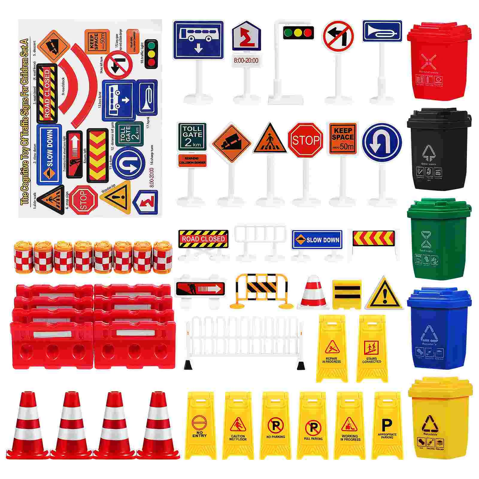 

105pcs Road Sign Toy Models Street Road Signs Playset City Traffic Light Signs Simulated Scene Toy traffic signs for kids