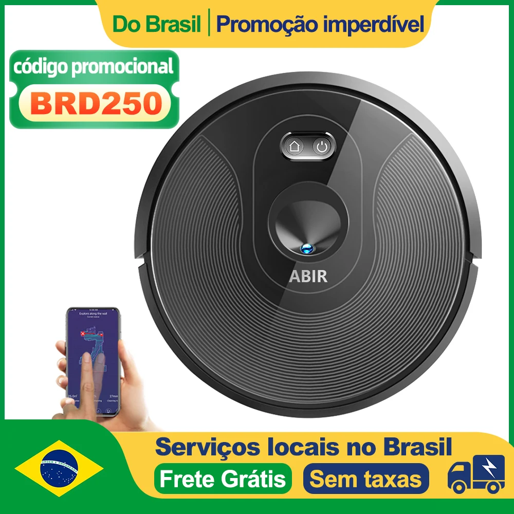 (Código: BRD250) Robô aspirador de pó ABIR X6 com navegação visual tripla, sucção 6000pa, software de parede virtual, limpeza de zona, desinfecção com esfregão úmido, memória de mapa, compatível com Alexa, Google Home