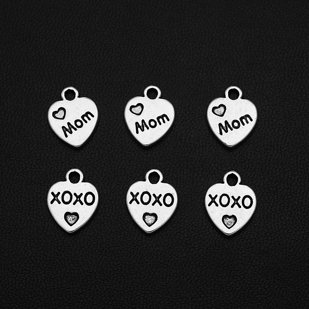

40pcs/lot--9x12mm Mini Heart Love Mom XoXo Charms Pendants For Diy Jewelry Making Supplies Accessories Wholesale Bulk Items