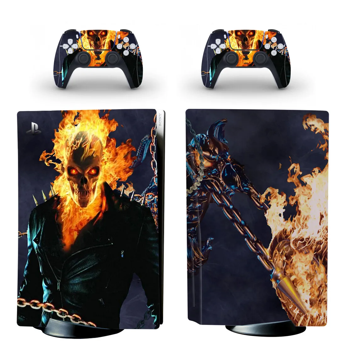 Ghost Rider PS5 Disc Skin Sticker Decal Cover for Console and 2 Controllers PS5 Disk Skin Sticker Vinyl