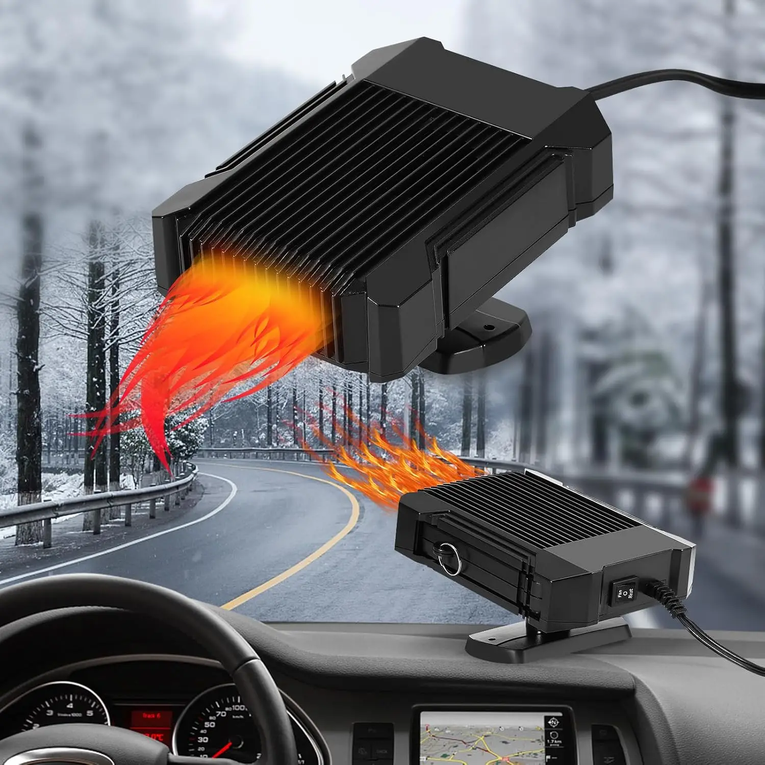 

Автомобильный обогреватель и вентилятор 12 В, 150 Вт, 2-в-1, быстрый нагрев/охлаждение на 360 градусов ° Поворотная база для лобового стекла, внедорожника, грузовика, седана