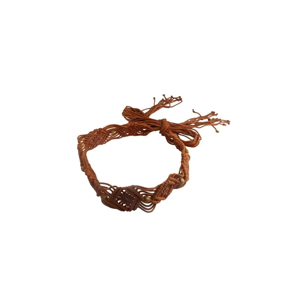 

Simple Boho Waist Rope Beads Hand Woven DIY Wax Rope Ethnic Style Belts Women Waist Chain Round Wooden Button Braided Belt