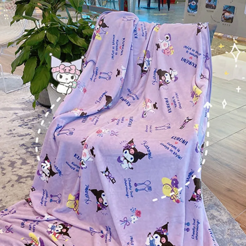 Sanrio Kuromi Cartoon Plush Warm Blanket  Soft Throw Blanket Nap Blanket For Couch Bed Sofa Office Camping Travel Home Decor