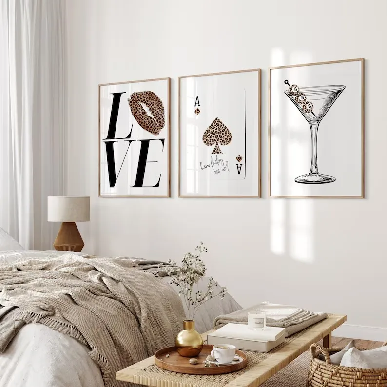 غير تقليدي القذرة مارتيني كوكتيل و ليوبارد لاكي رقم 8 الكرة أحمر الشفاه قبلة المشارك حائط لوح رسم الفن صور ديكور المنزل بار