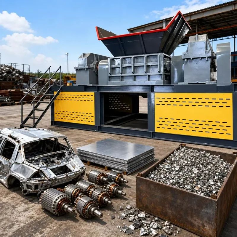 Double Shaft Recycling Shredder Industrial Low Noise High Torque Equipped With Durable Knives For Waste Tire Plastic Barrel