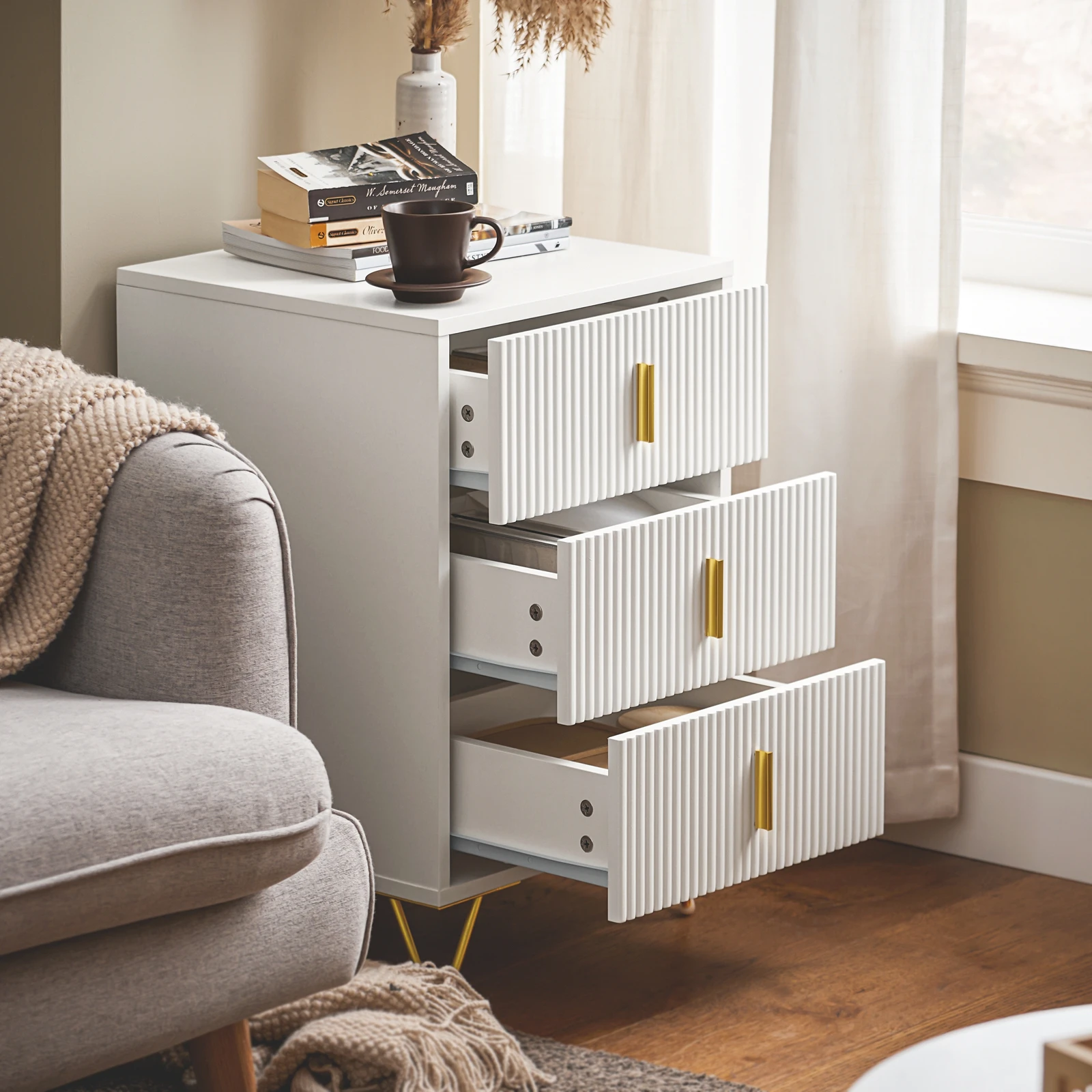 SoBuy FBT115-L 3 درج طاولة السرير لصندوق الربيع أريكة تتحول لسرير الجدول طاولة جانبية طاولة الهاتف خزانة بجانب السرير #3