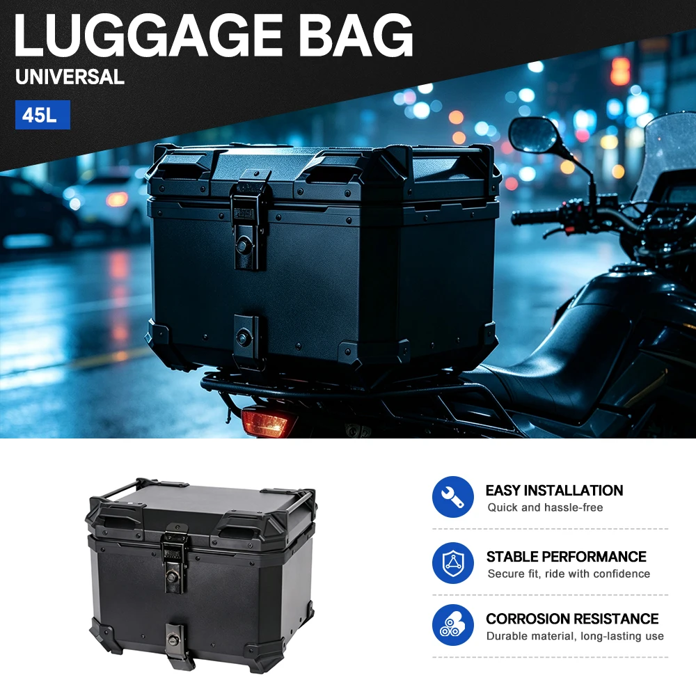 Motorcycle Corner Aluminum Alloy Pattern Box Universal 45L Type Waterproof Shockproof  Embossed Motorcycle Travel  Side Box