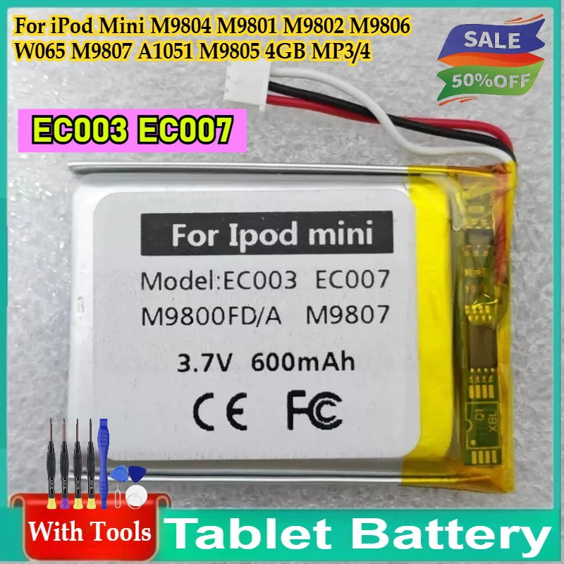 

EC003 EC007 3.7V 600mAh Battery for IPod Mini M9804 M9801 M9802 M9806 W065 M9807 A1051 M9805 4GB MP3/4 1st 2nd Gen