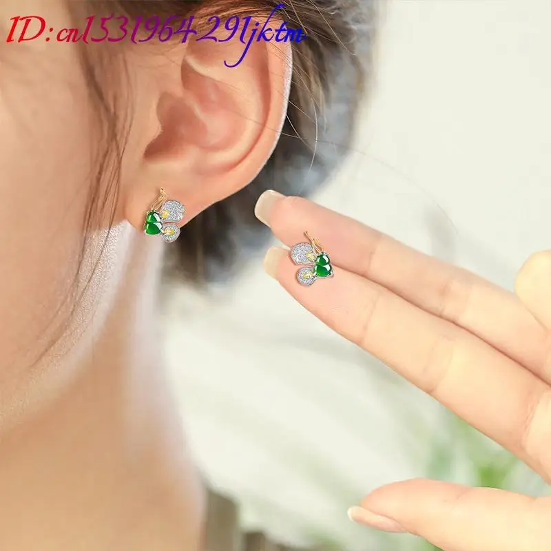 Green Burmese Jadeite Butterfly Earrings Designer Gifts for Women Natural Burmese Jade 925 Silver Charm Jewelry Amulet view 4