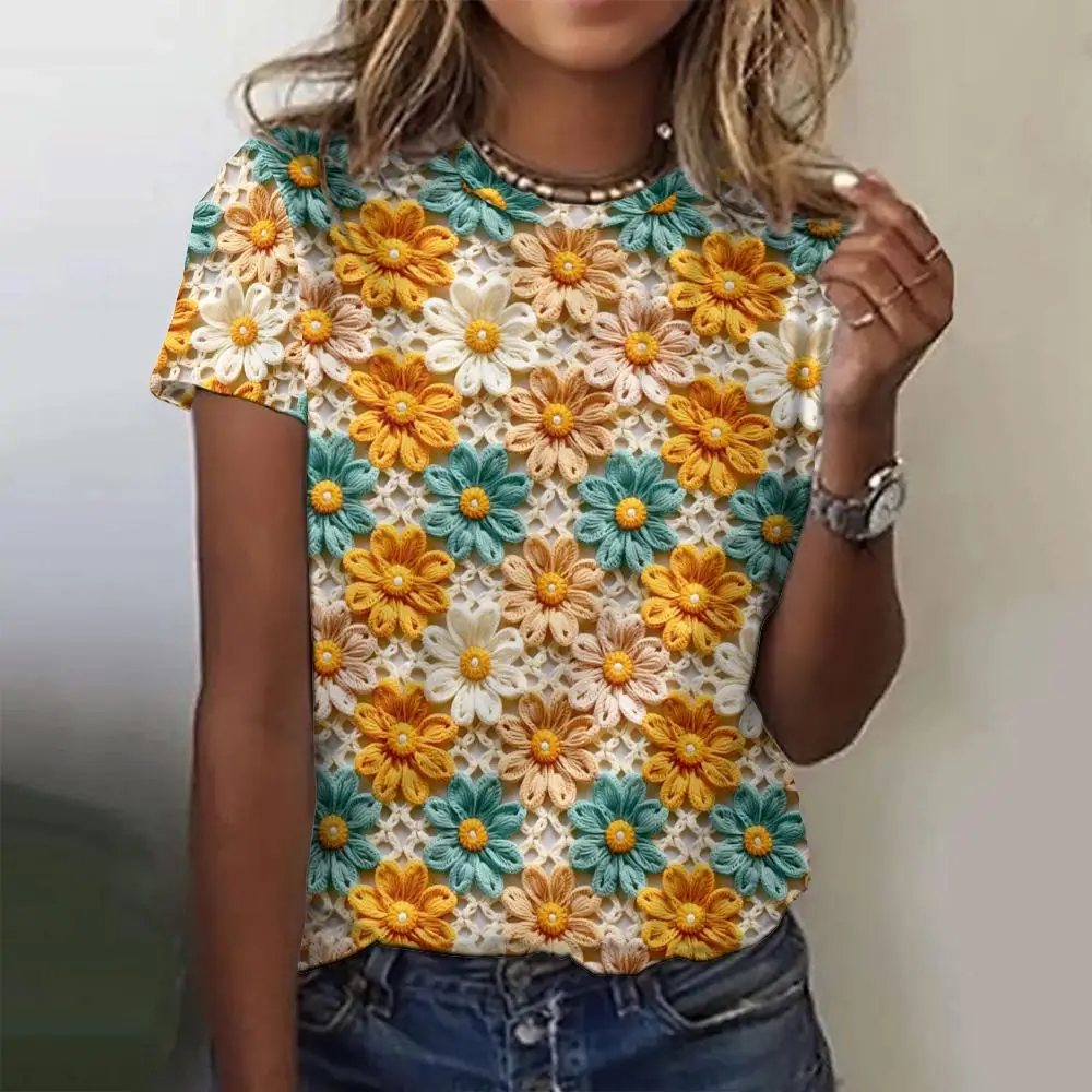 Summer Flower 3D Print T-shirts Women Streetwear Harajuku Casual Fashion Y2k Short Sleeve T Shirt O-neck Tees Tops Clothing