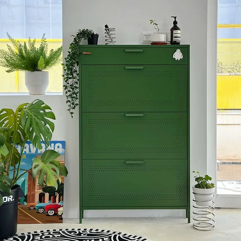 

All-steel ultra-thin green shoe cabinet household 15cm simple door rear flip bucket cabinet multi-layer storage cabinet