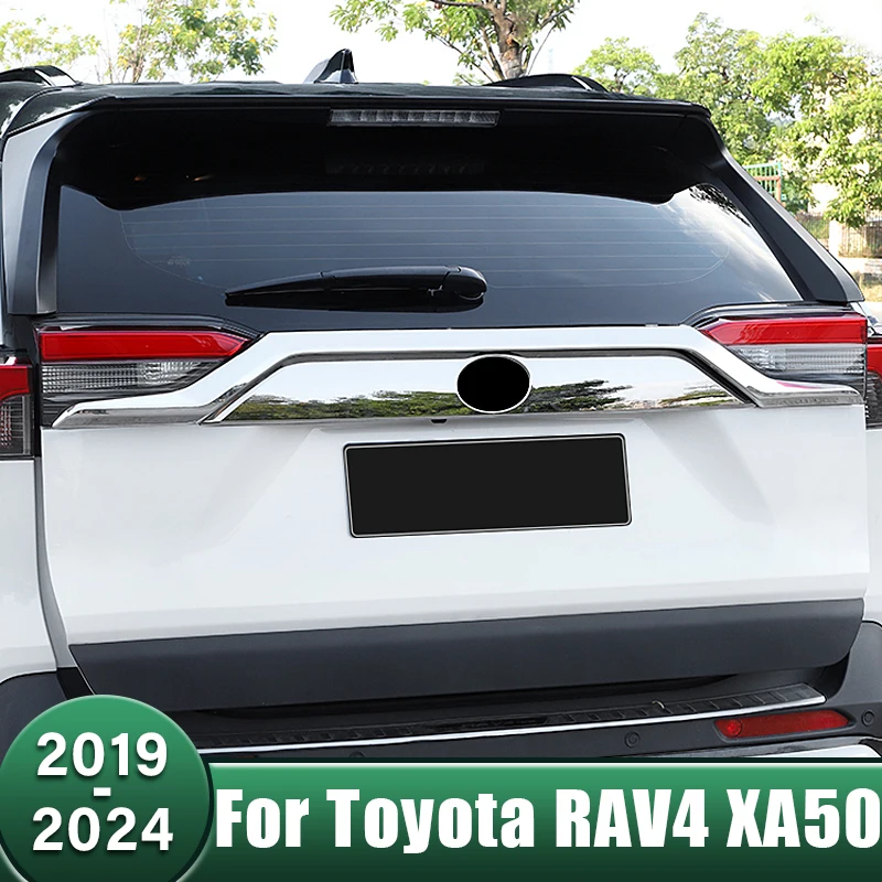 Car Rear Door License Tailgate Bumper Covers Trunk Trim Stickers For Toyota RAV4 XA50 2019 2020 2021 2022 2023 2024 RAV 4 Hybrid