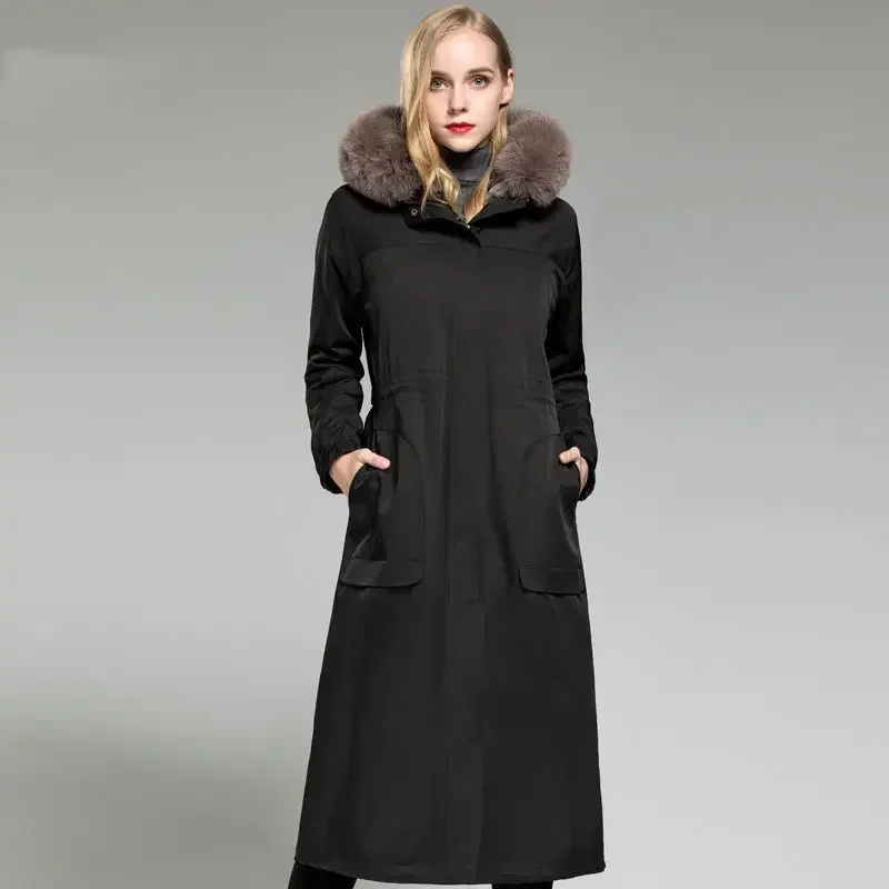 Pie Overcome Female Detachable Liner Mink Fur Fox Fur One Over The Knee Long Thick Fur Coat Coat Simple Fashion Personality 2024