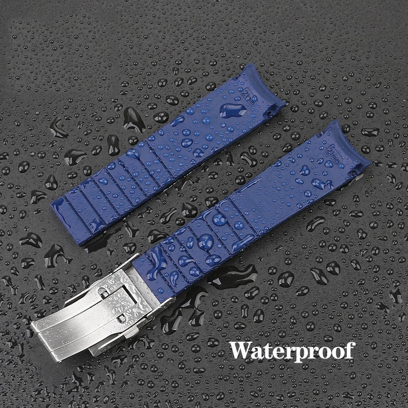 21mm Curved End Rubber Watch Strap for Longines Conquest Silicone L3.742.4 642 781 782 Style Bracelet Folding Buckle Watchband