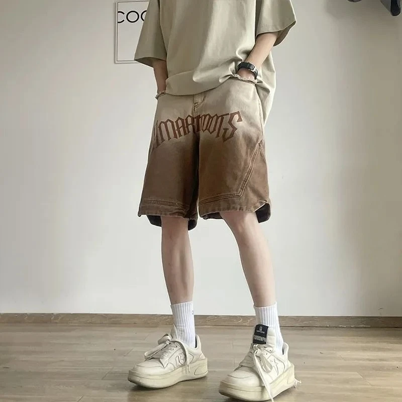 Men's Dirt Wash Vintage Denim Shorts Knee-Length Summer 2026 New Arrival Distressed Faded Casual Streetwear Hot Weather