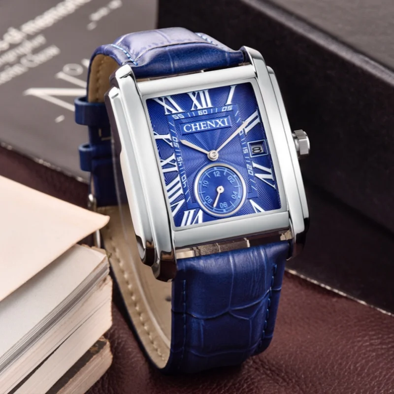 CHENXI 8216 Men's Casual Quartz Watches Elegant Square Dial Waterproof Leather Strap Simple Calendar Business Men Wristwatch