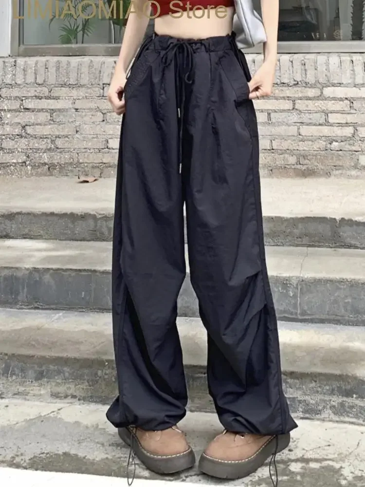 

New Summer Vintage Streetwear Cargo Pants Women Pockets High Street Fashion Pants Female Korean Casual Wide Leg Pants