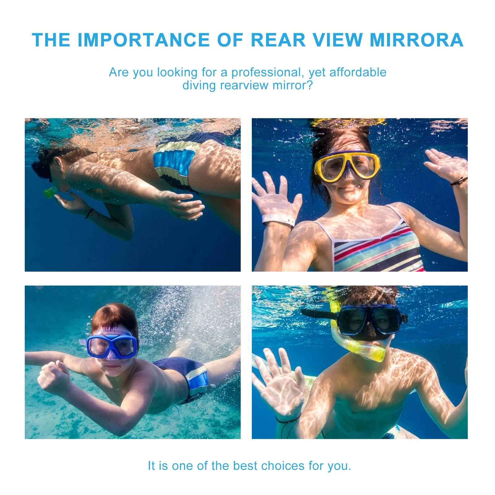 

Diving Goggles Mirror Adjustable Strap Plastic Portable Scuba Supply Underwater Rearview
