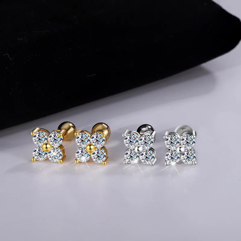 Anting Stud Moissanite Bulat JH D VVS1 Untuk Wanita Pria 4 Batu Klasik Perak Sterling S925 Dengan Hadiah Perhiasan GRA