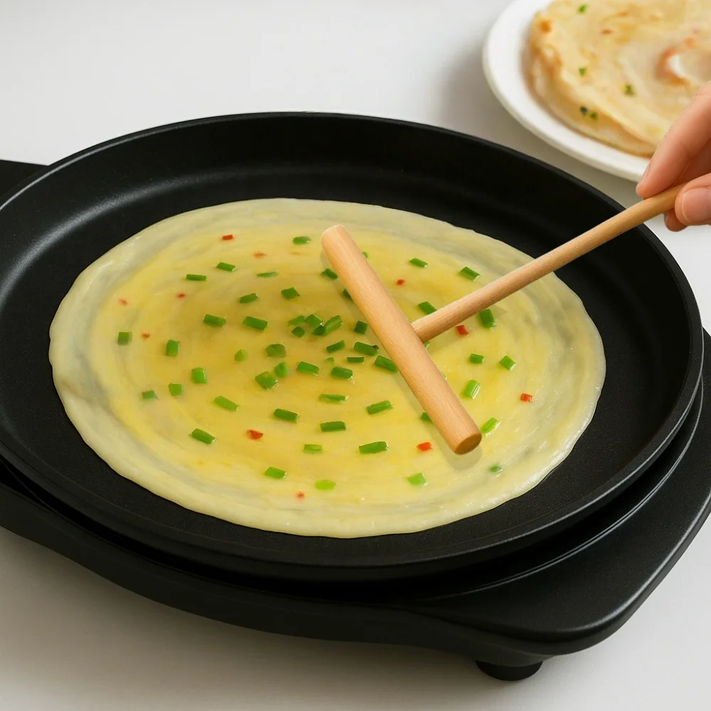 T-Shaped Bamboo Pancake Spatula -Round Head for Even Heat Distribution,Perfect for Eggs,Pancakes,and Baking,Kitchen Cooking Tool