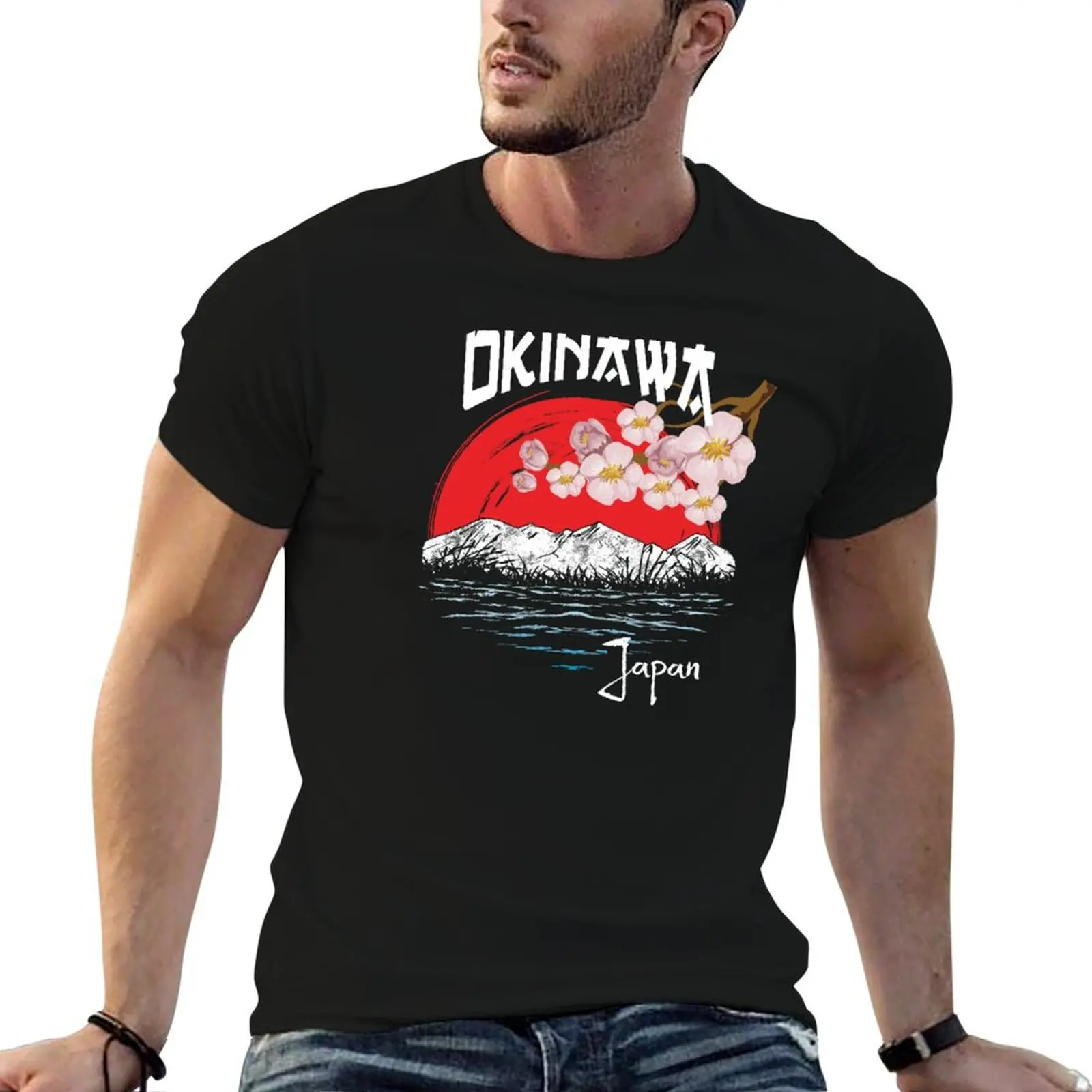 

Okinawa Japan Cherry Blossom Art T-Shirt man graphic t shirt anime t shirts oversize T-Shirt