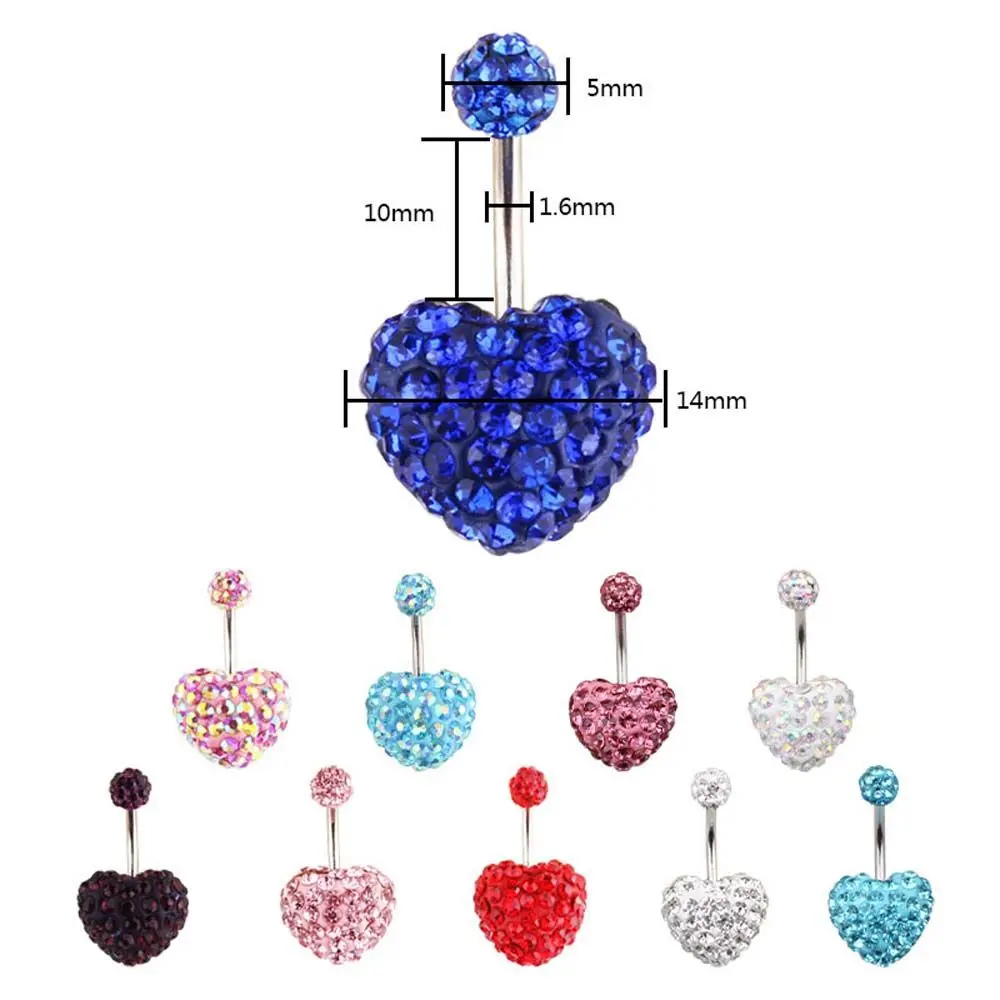 Colorful Heart Crystal Belly Button Rings Surgical Steel Belly Bar Navel Piercing Jewelry Hot Summer Women Body Piercing Jewelry