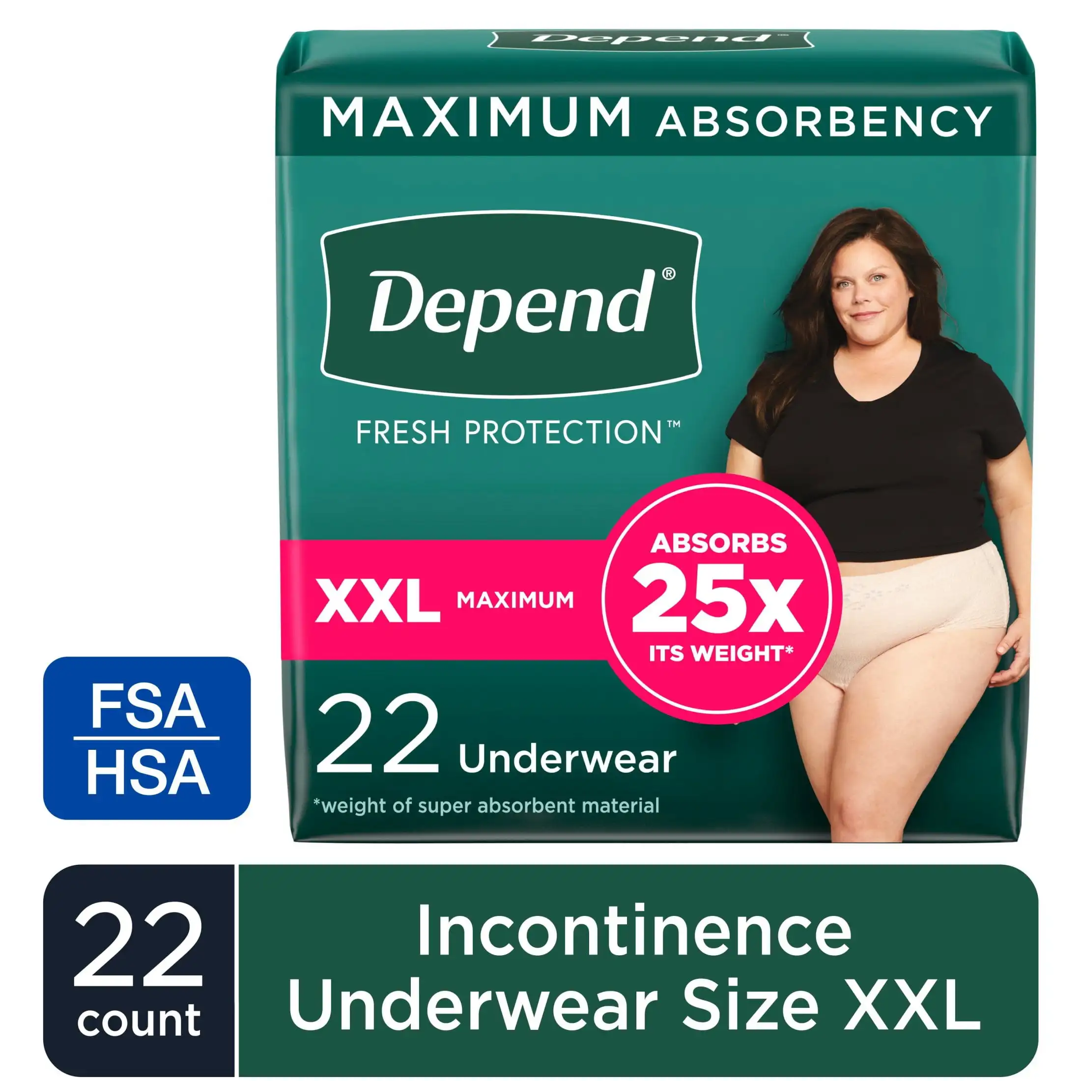 

Fresh Protection Incontinence Underwear for Women, Adult Diapers, Xxl, 22 Count