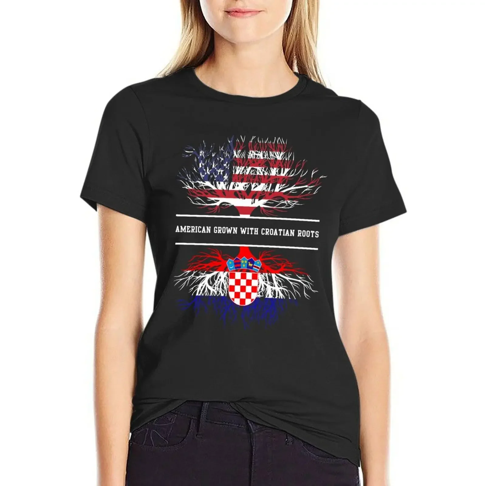 American Grown With Croatian Roots Croatia T-Shirt shirts graphic tees Blouse Woman clothing