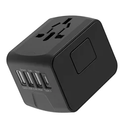 Adaptador de viaje internacional con 3 adaptadores de corriente USB y tipo C para carga rápida de enchufes de viaje UE/REINO UNIDO/EE. UU./Australia