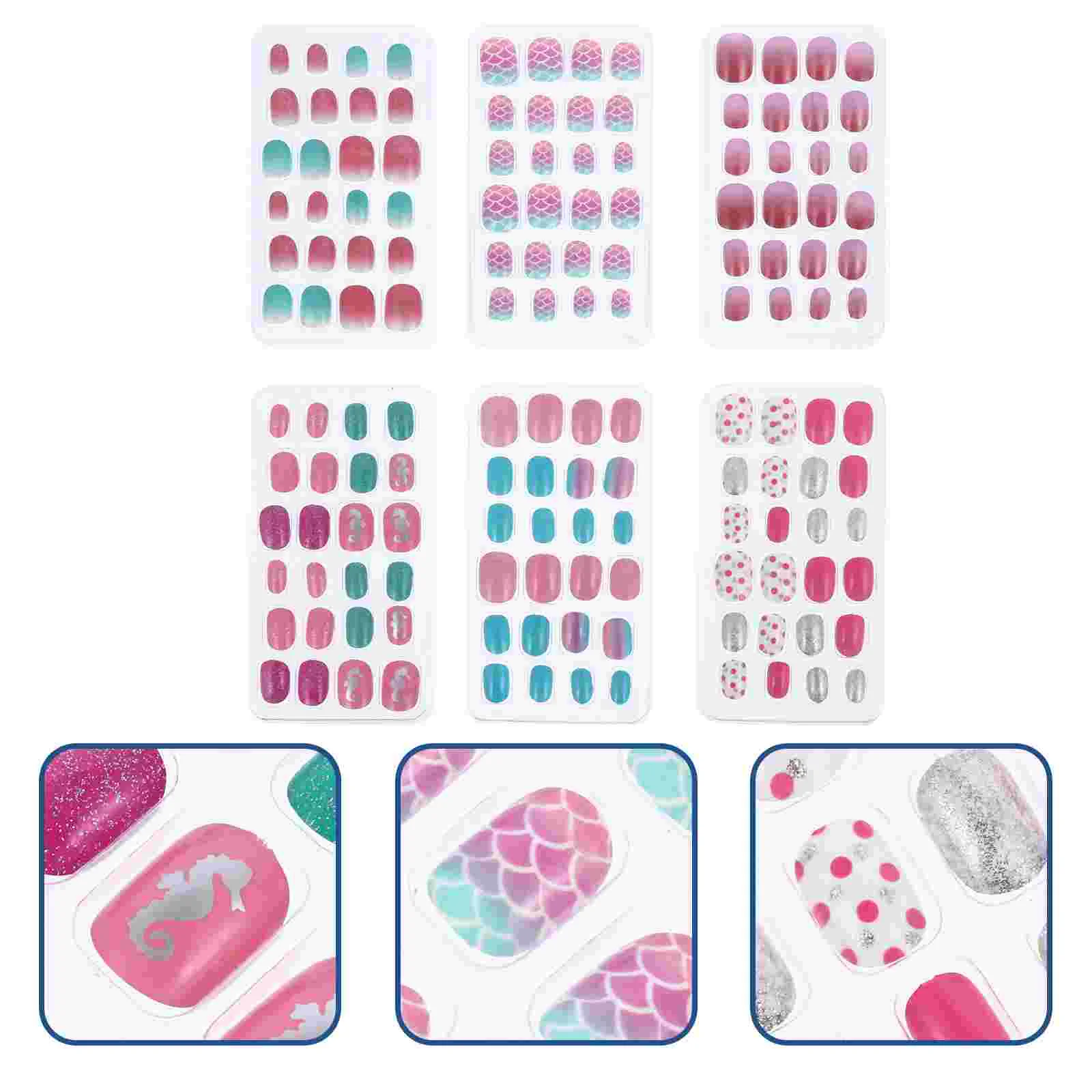 6 Boxes/144pcs Children's Nail Artificial Fake Nails Tip Finished Product Abs Press On Kids Manicure Decor Girls