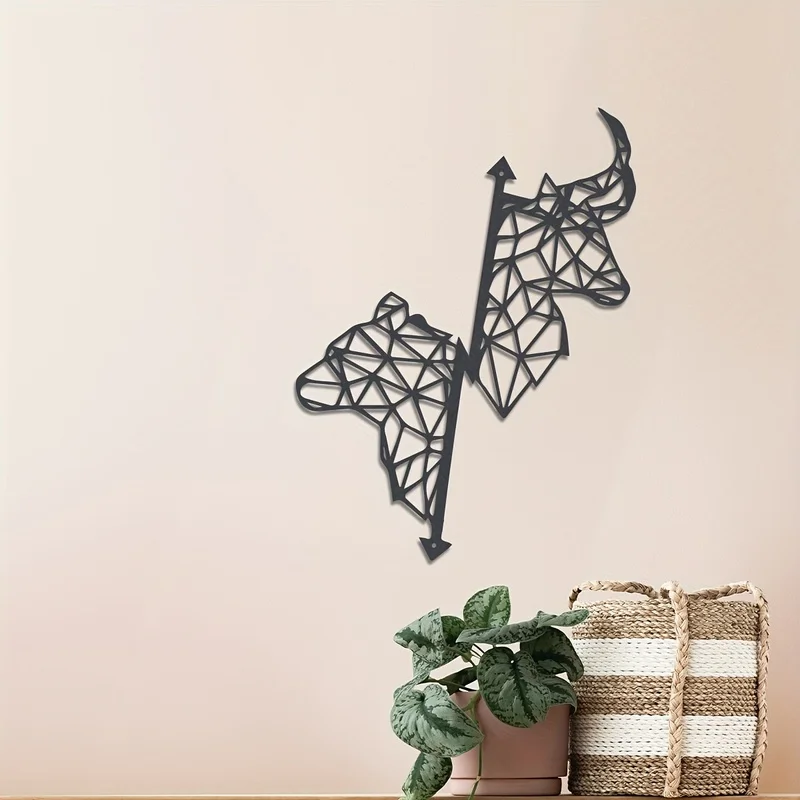 Modern Metal Wall Art - Bull and Bear Theme Sculpture Decoration，Suitable for Living Room、Bedroom、Corridor